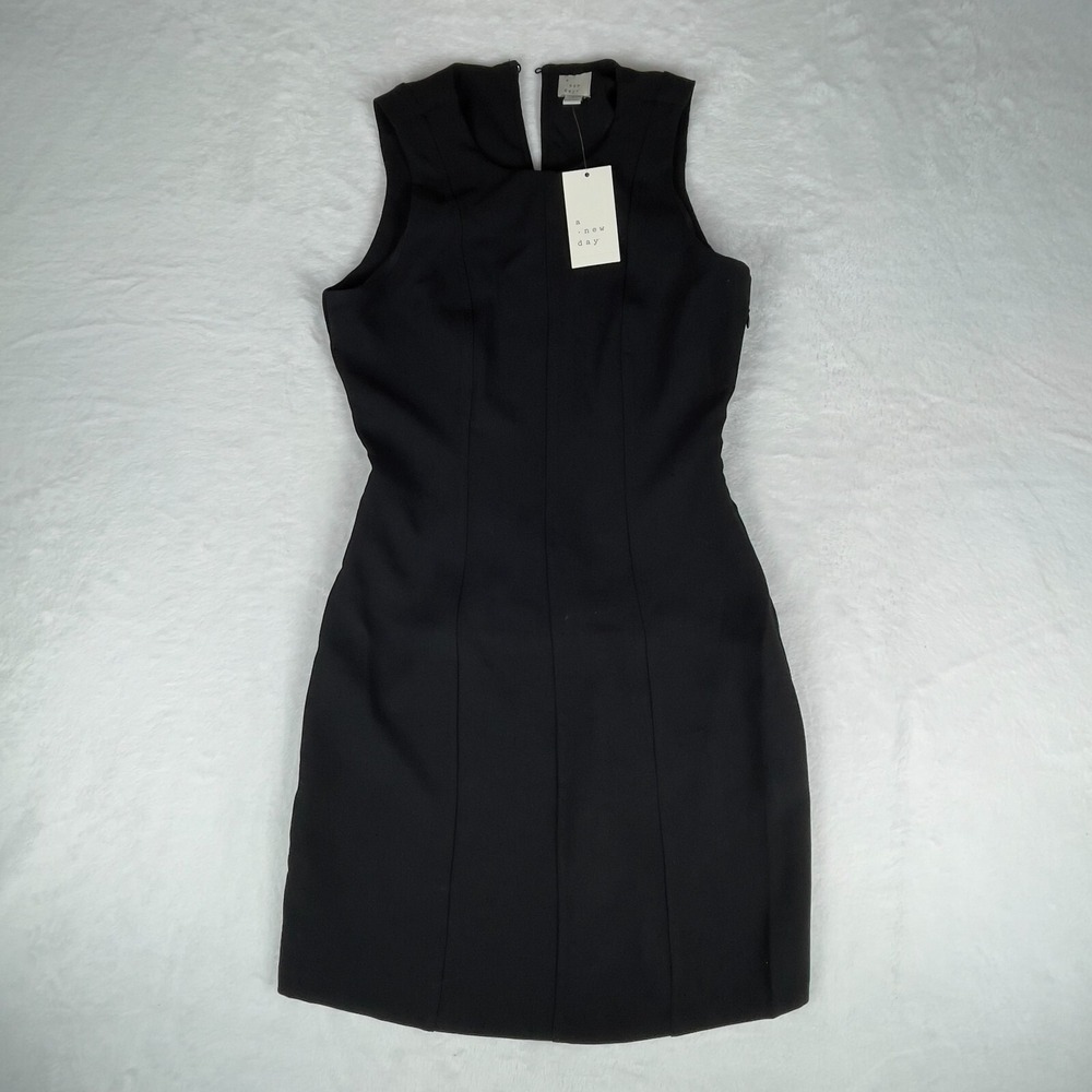 A New Day Mini Sheath Dress Womens 2 Black Stretch Classic Sleeveless‎ Crew Neck